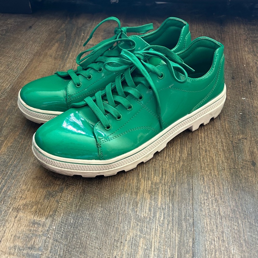 Skechers Roadie Green Patent Leather Platform Sneakers 155201 Womens 10